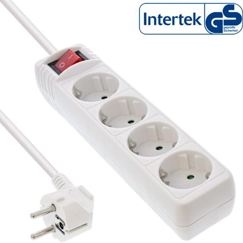 InLine® Steckdosenleiste 4-fach Schutzkontakt mit Schalter 3m weiß